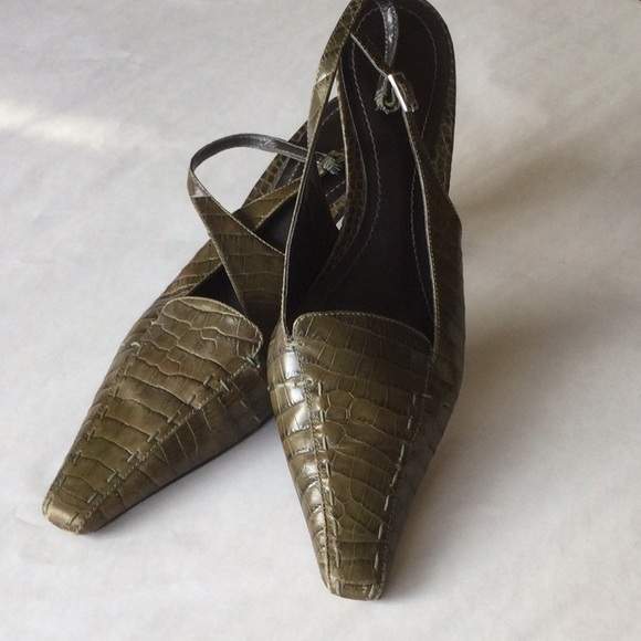Ann Taylor Leather Faux Croc Slingback’s! Green 8! - Picture 2 of 16